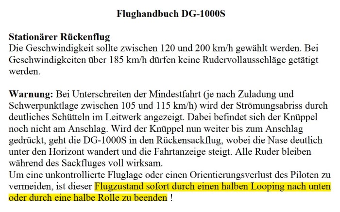 SKF Rückenflug Flughandbuch DG 1000S 700